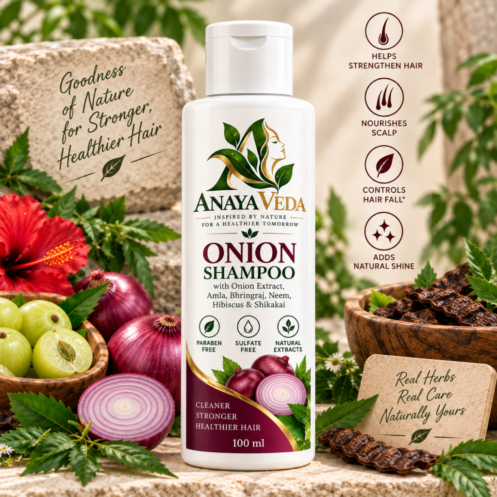 ANAYA VEDA Onion Shampoo 100 ml with onion extract and Ayurvedic herbs