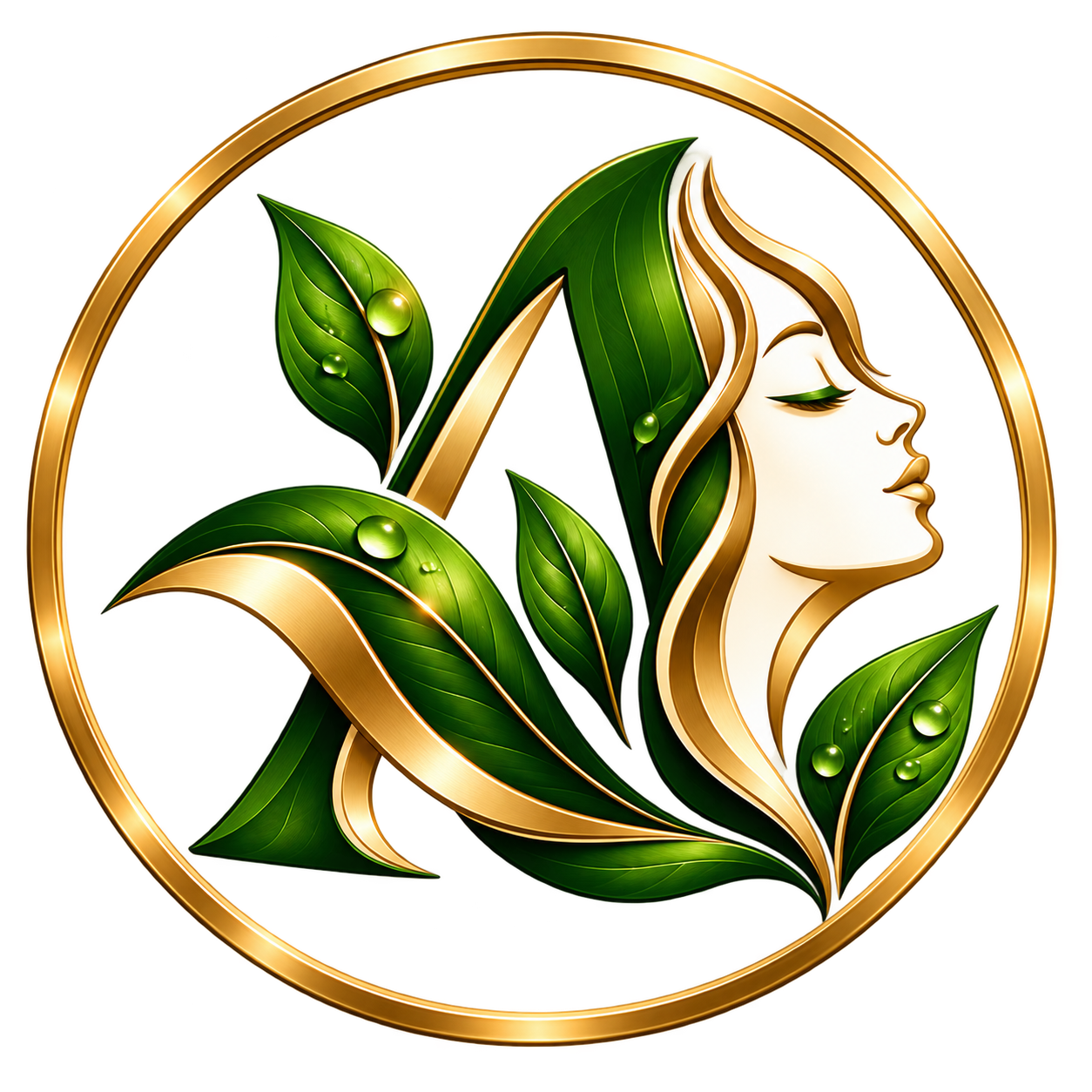 ANAYA VEDA green and gold botanical woman profile logo on transparent background